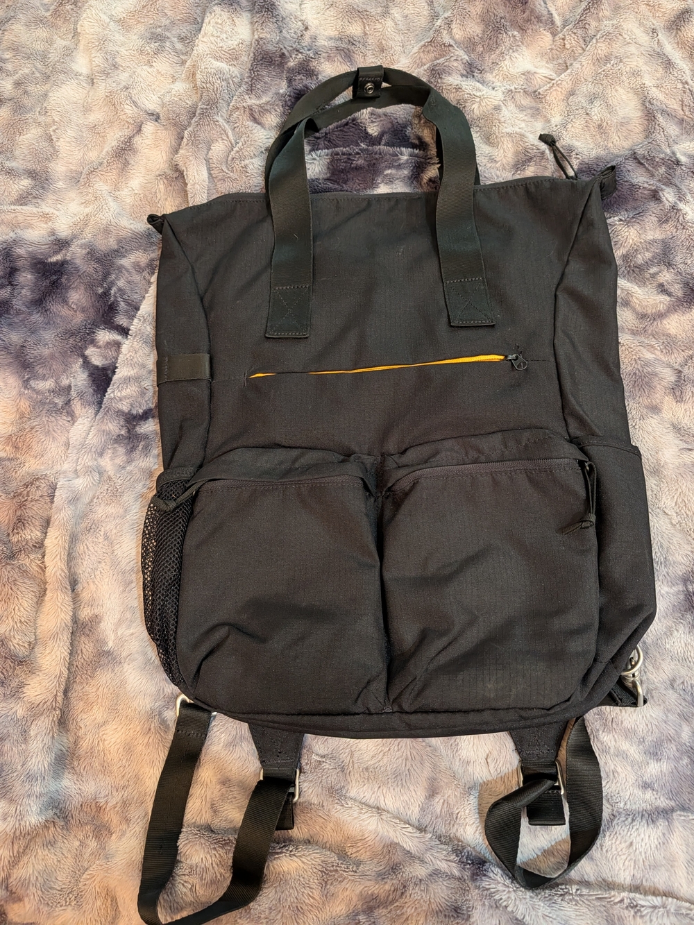 Ikea Black Convertible Backpack Tote with Yellow Zip Accent